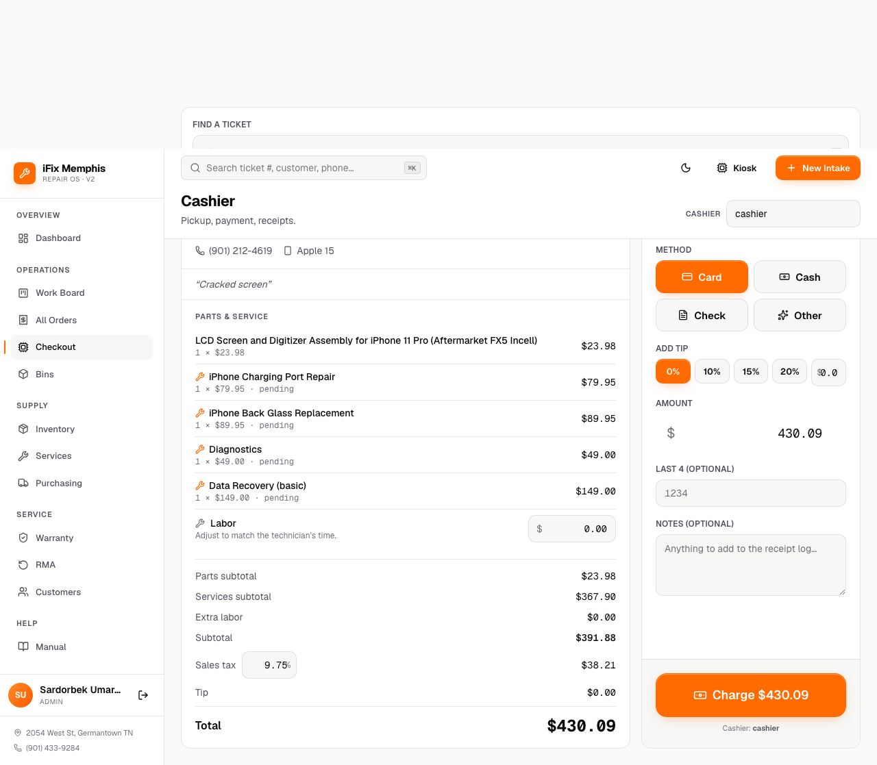 Cashier payment column